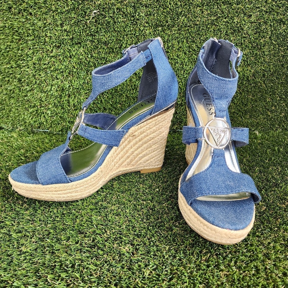Guess Espadrille Platform Open Toe, Jeans Blue Size 7.5 Classic Summer Boho